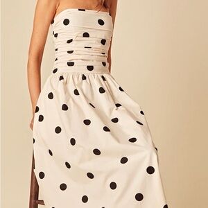 Nobody’s Child White Polka Dot Bandeau Felicity Midi Dress size US 12 / UK 16